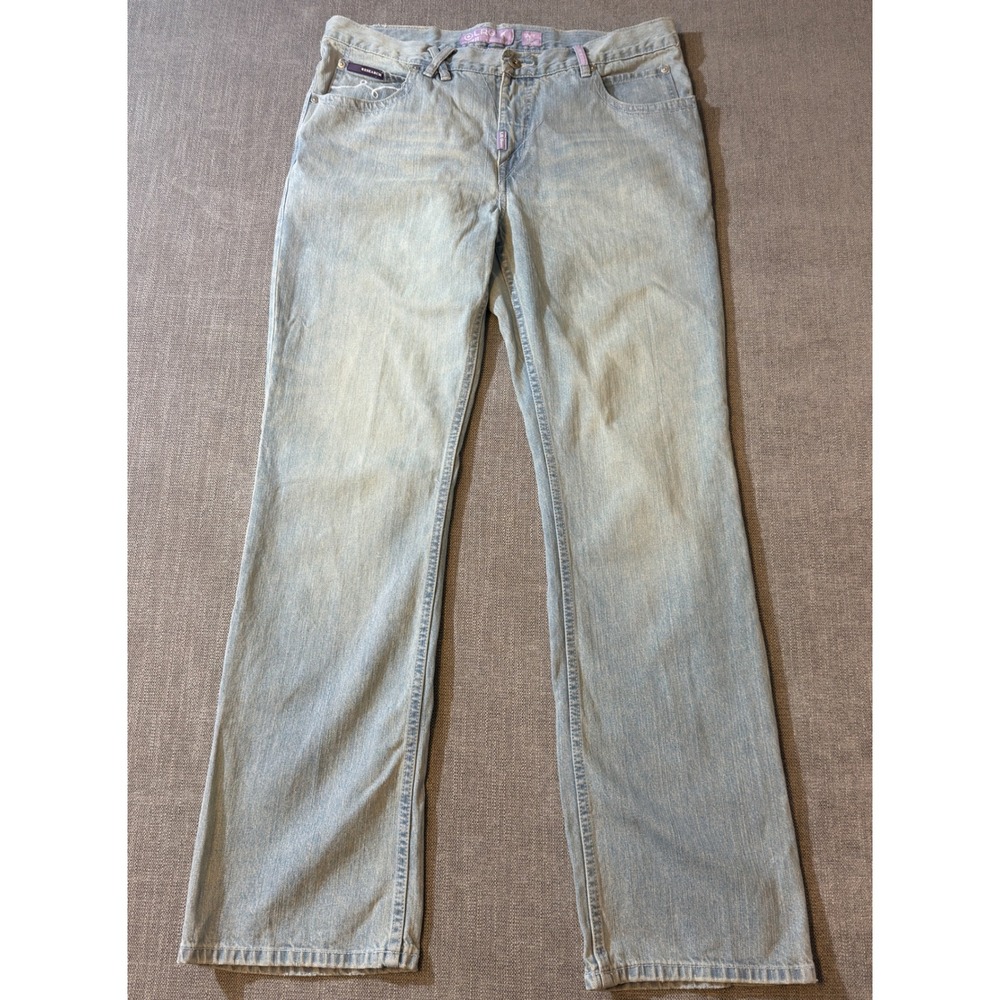 LRG Research Jeans‎ Mens Size 36x34 Light Wash Distressed Graphic Back Pockets